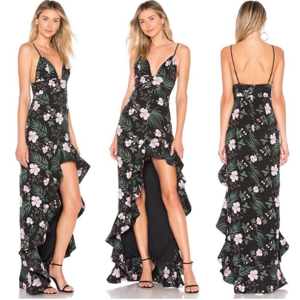 lovers and friends revolve ahamani gown black floral nwt size xs